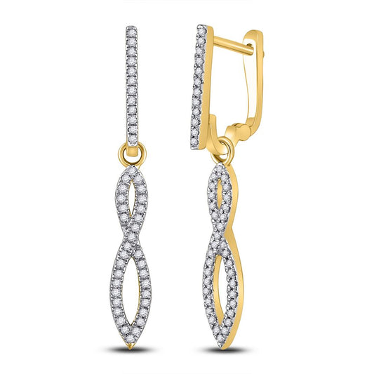 10k Yellow Gold Round Diamond Dangle Earrings 1/5 Cttw