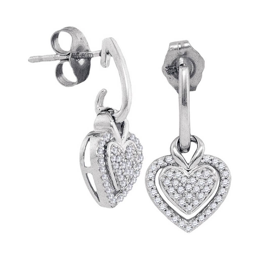 14k White Gold Round Diamond Dangle Earrings 1/5 Cttw