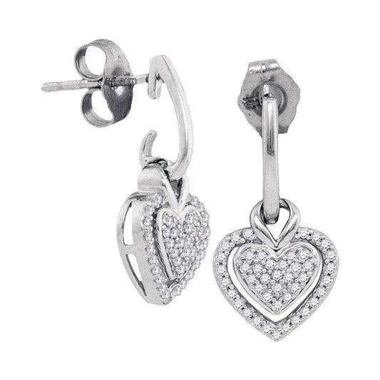 14k White Gold Round Diamond Dangle Earrings 1/5 Cttw