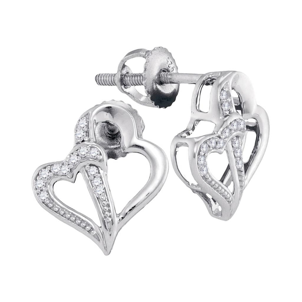 14k White Gold Round Diamond Heart Earrings 1/20 Cttw