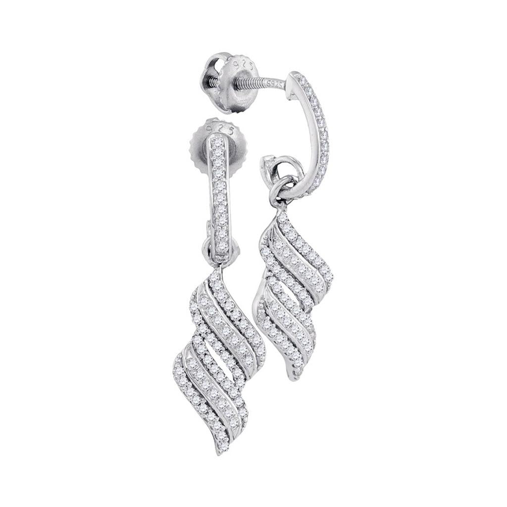 14k White Gold Round Diamond Cascade Ribbon Dangle Earrings 1/3 Cttw