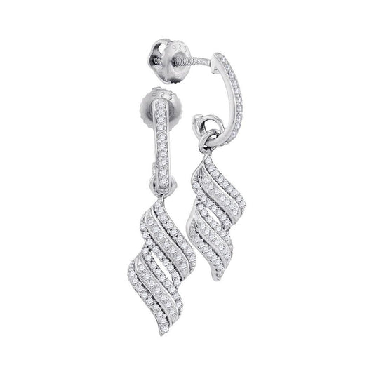 14k White Gold Round Diamond Cascade Ribbon Dangle Earrings 1/3 Cttw