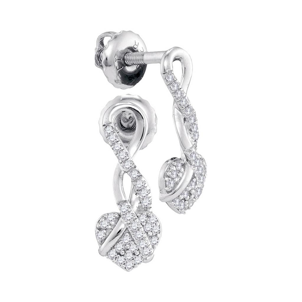 14k White Gold Round Diamond Heart Earrings 1/6 Cttw