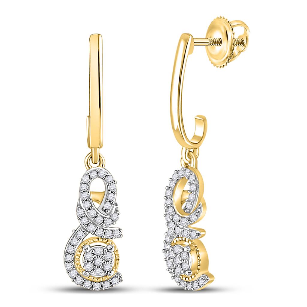 10k Yellow Gold Round Diamond Dangle Earrings 1/5 Cttw