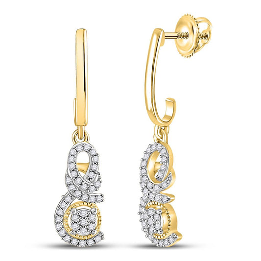 10k Yellow Gold Round Diamond Dangle Earrings 1/5 Cttw