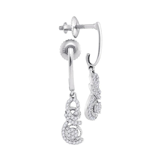 14k White Gold Round Diamond Dangle Earrings 1/5 Cttw