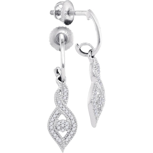 14k White Gold Round Diamond Cluster Dangle Earrings 1/6 Cttw