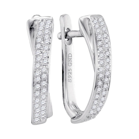 14k White Gold Round Diamond Hoop Earrings 1/6 Cttw