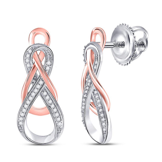 10k Two-tone Gold Round Diamond Fashion Earrings 1/8 Cttw