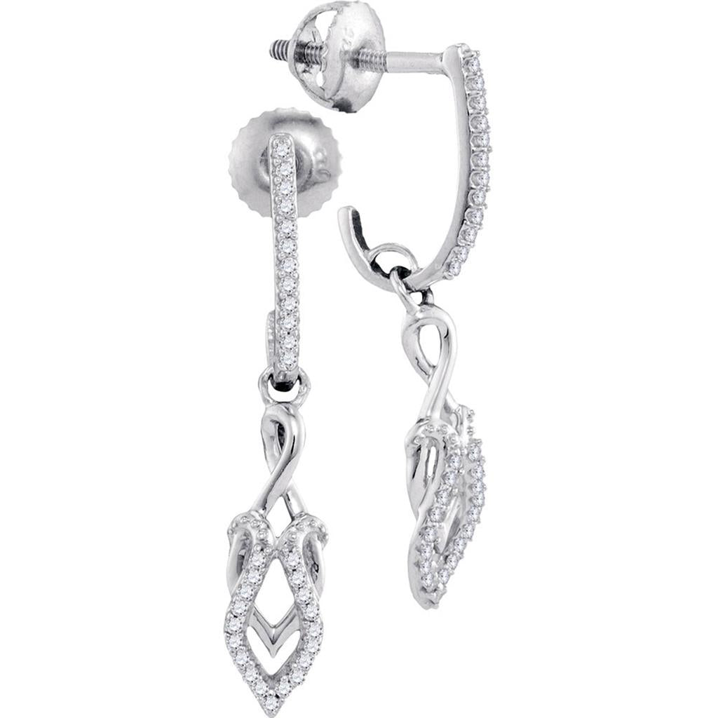 14k White Gold Round Diamond J-Hoop Dangle Earrings 1/6 Cttw