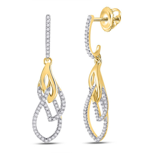 10k Yellow Gold Round Diamond Dangle Earrings 1/4 Cttw