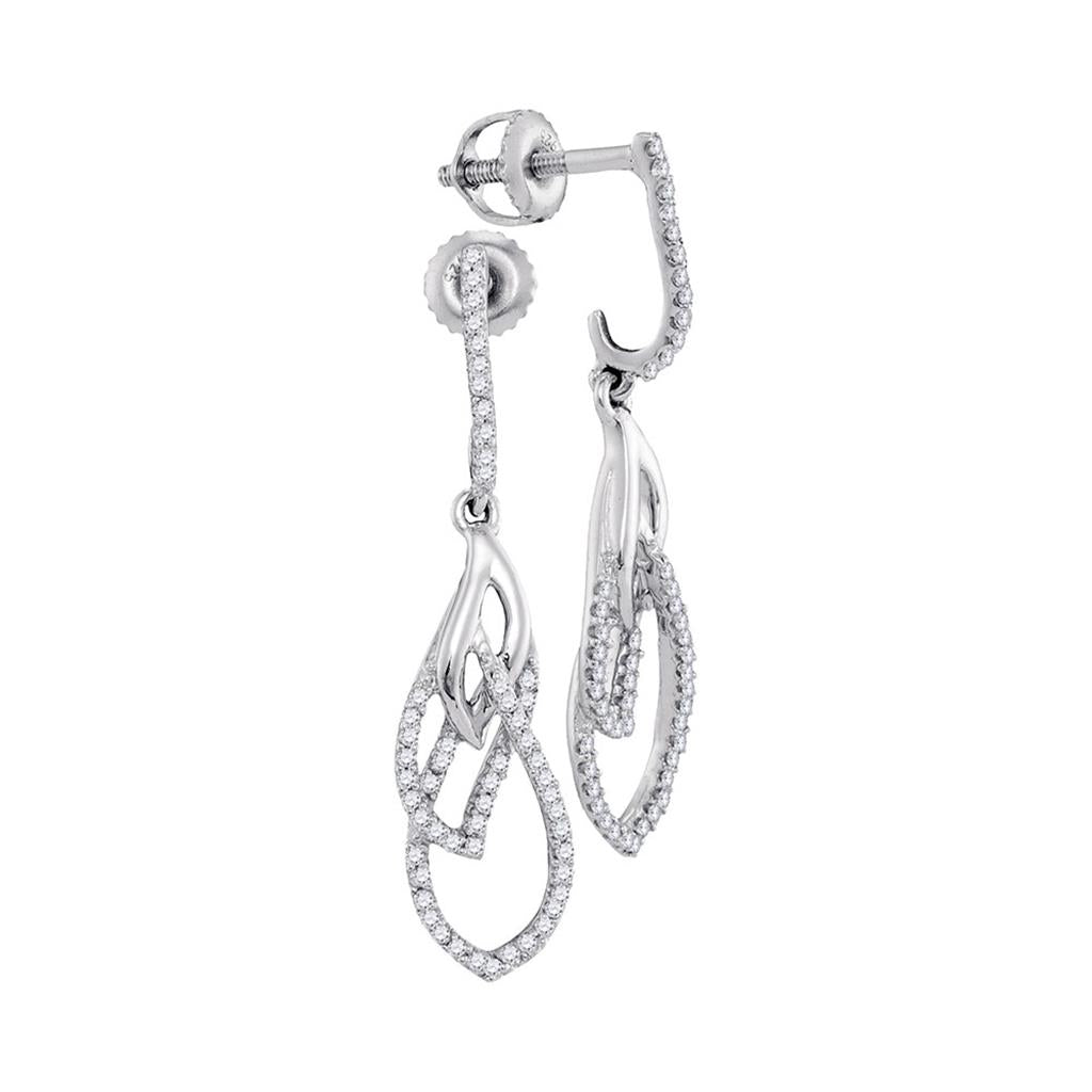 14k White Gold Round Diamond Dangle Earrings 1/4 Cttw