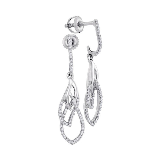 14k White Gold Round Diamond Dangle Earrings 1/4 Cttw