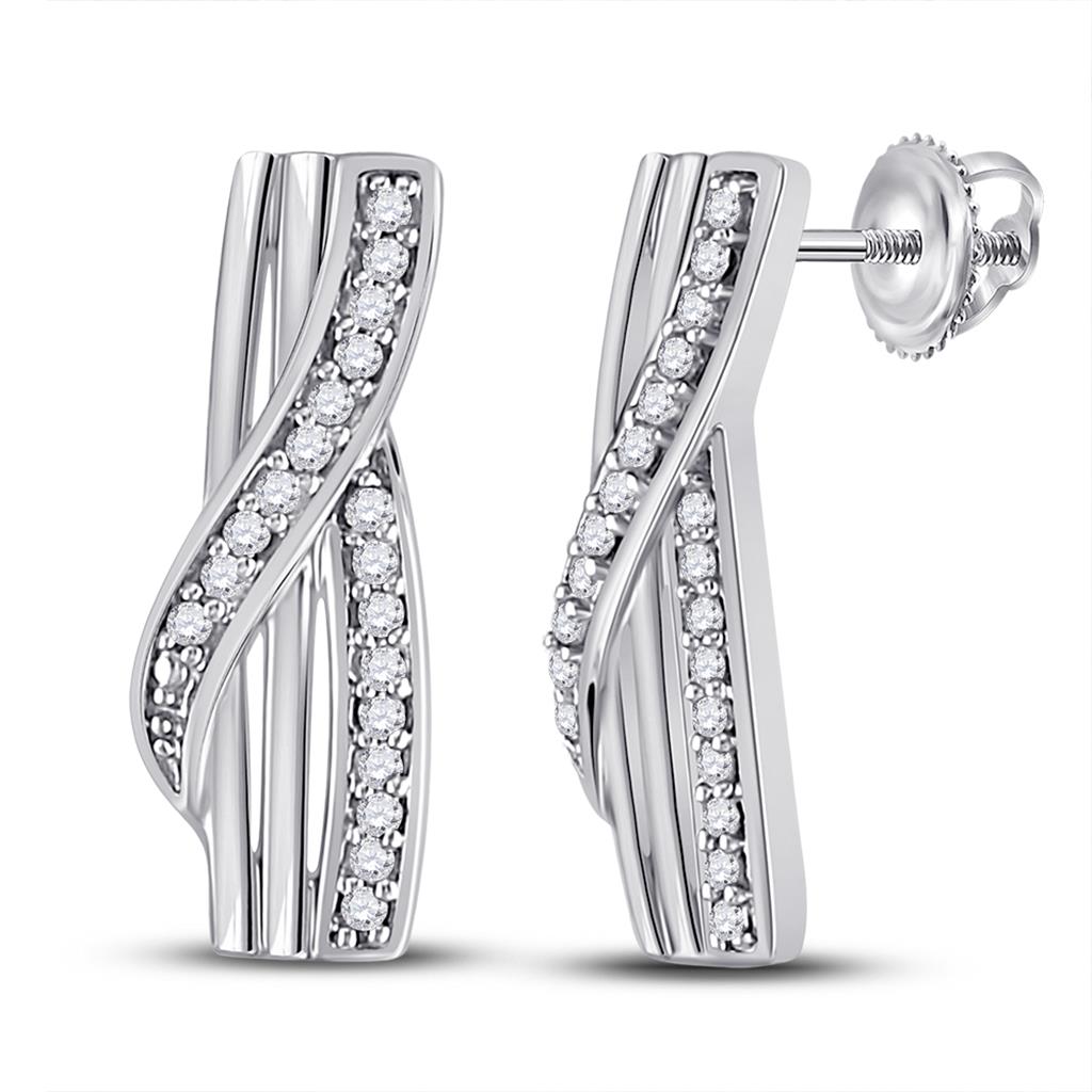 14k White Gold Round Diamond Fashion Earrings 1/20 Cttw