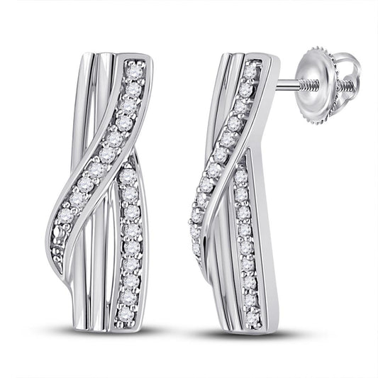 14k White Gold Round Diamond Fashion Earrings 1/20 Cttw