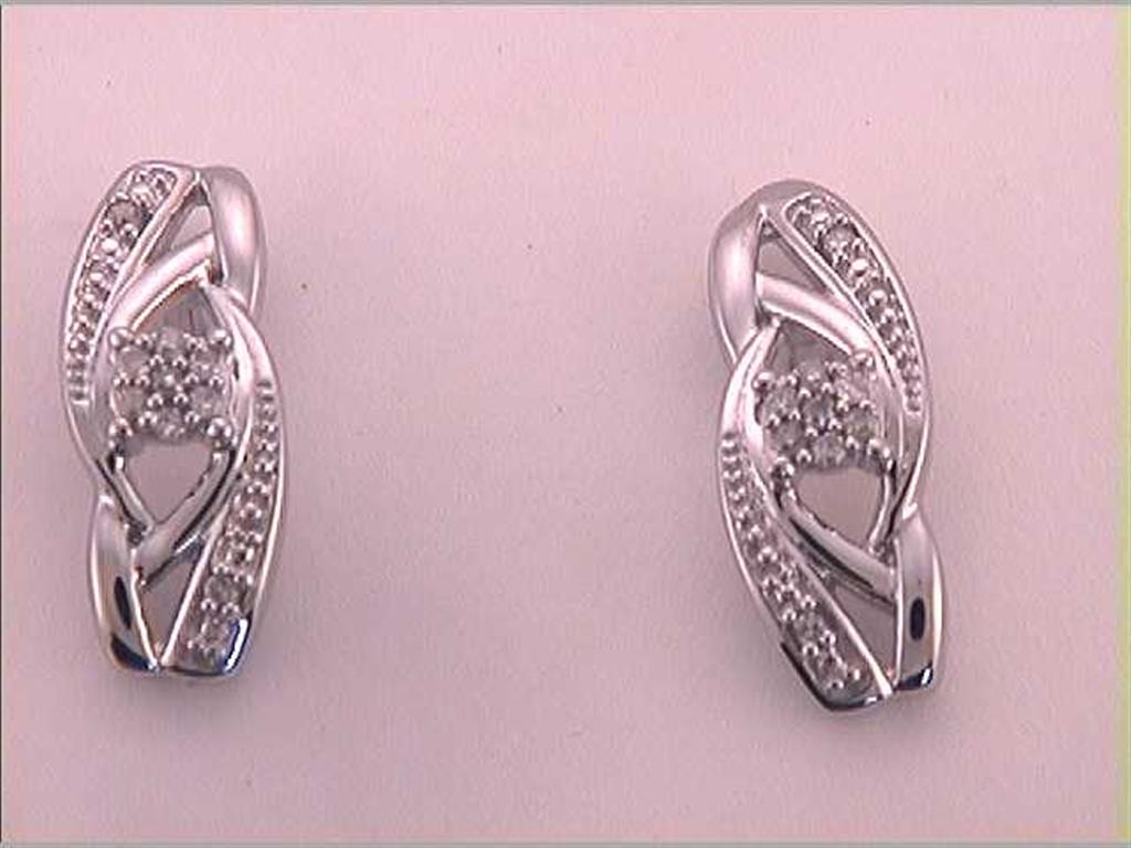 14k White Gold Round Diamond Fashion Earrings 1/20 Cttw