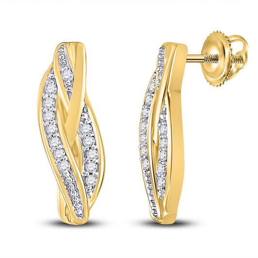 10k Yellow Gold Round Diamond Vertical Bar Earrings 1/20 Cttw