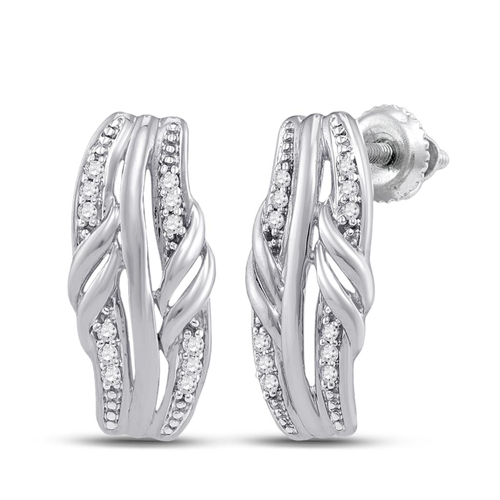 14k White Gold Round Diamond Fashion Earrings 1/12 Cttw