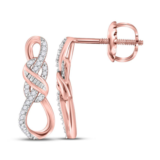 10k Rose Gold Round Diamond Twist Fashion Earrings 1/6 Cttw