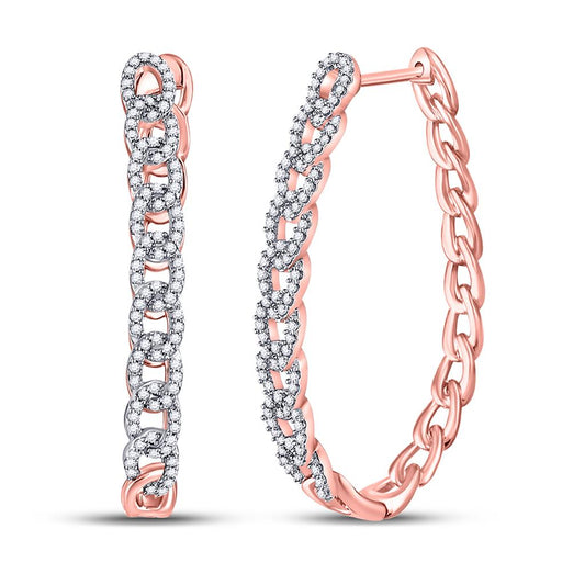 10k Rose Gold Round Diamond Oval Link Oblong Hoop Earrings 1/2 Cttw