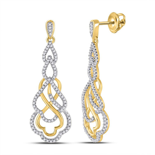 10k Yellow Gold Round Diamond Interwoven Dangle Earrings 1/2 Cttw