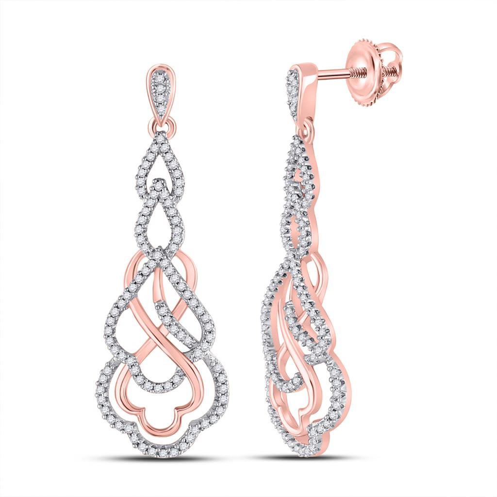 10k Rose Gold Round Diamond Interwoven Dangle Earrings 1/2 Cttw