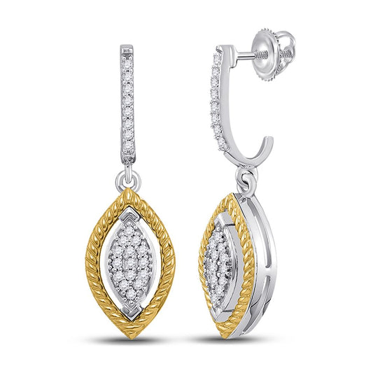 10kt Two-tone Gold Round Diamond Rope Oval Dangle Earrings 1/8 Cttw