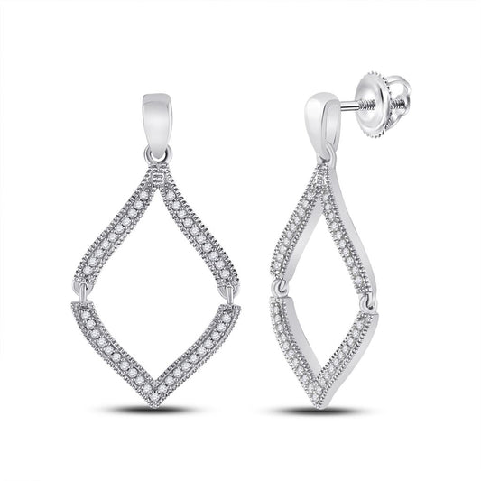 14k White Gold Round Diamond Dangle Earrings 1/2 Cttw