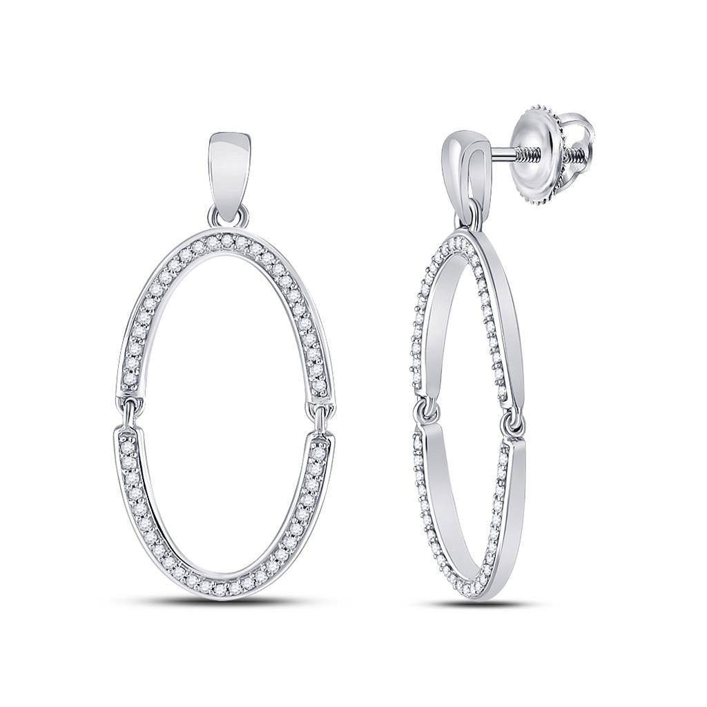 14k White Gold Round Diamond Oval Moving Dangle Earrings 1/4 Cttw