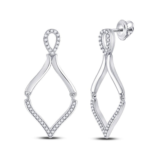 14k White Gold Round Diamond Moving Dangle Earrings 1/5 Cttw