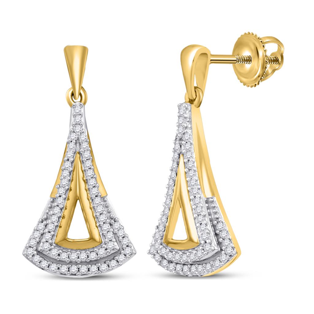 10k Yellow Gold Round Diamond Dangle Earrings 1/4 Cttw