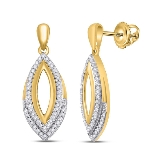 10k Yellow Gold Round Diamond Marquise Dangle Earrings 1/4 Cttw