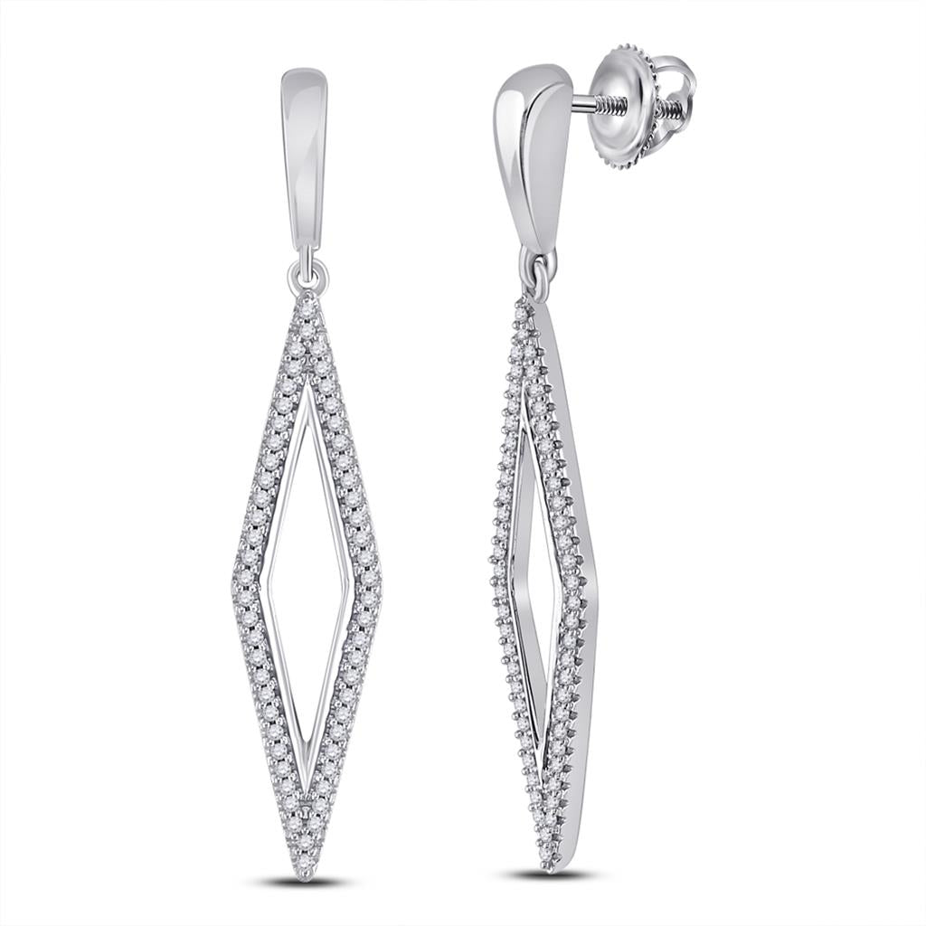 14k White Gold Round Diamond Geometric Dangle Earrings 1/3 Cttw