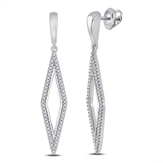 14k White Gold Round Diamond Geometric Dangle Earrings 1/3 Cttw