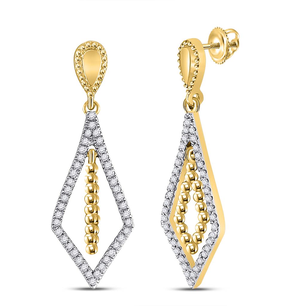 10k Yellow Gold Round Diamond Geometric Dangle Earrings 1/5 Cttw