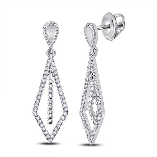 14k White Gold Round Diamond Geometric Dangle Earrings 1/5 Cttw