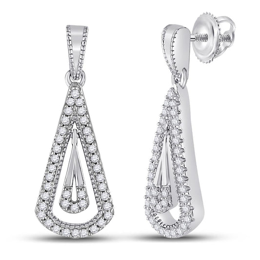14k White Gold Round Diamond Dangle Earrings 1/4 Cttw