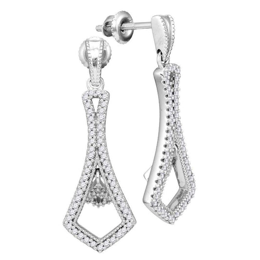 14k White Gold Round Diamond Dangle Earrings 1/3 Cttw