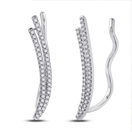 14k White Gold Round Diamond Climber Earrings 1/4 Cttw
