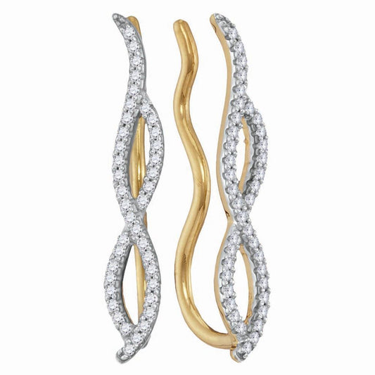 10k Yellow Gold Round Diamond Infinity Climber Earrings 1/4 Cttw