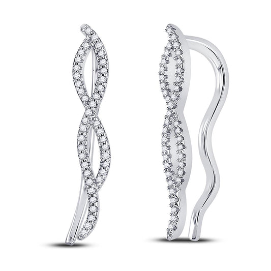 14k White Gold Round Diamond Twist Climber Earrings 1/4 Cttw