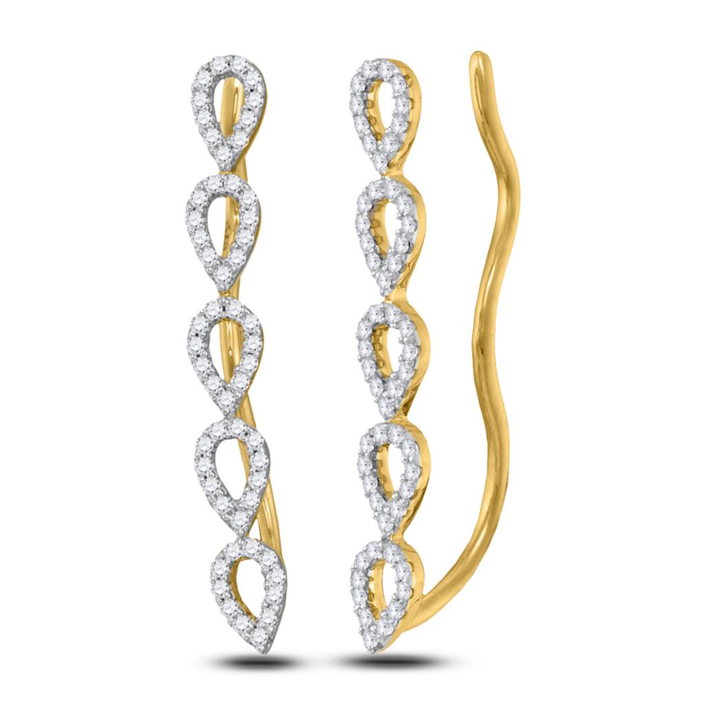 10k Yellow Gold Round Diamond Climber Earrings 1/4 Cttw