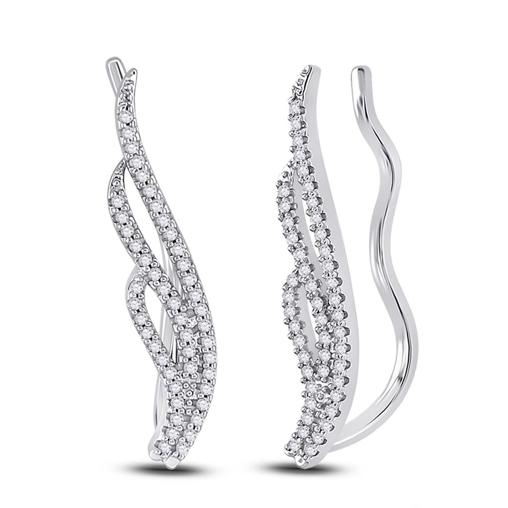 14k White Gold Round Diamond Climber Earrings 1/4 Cttw