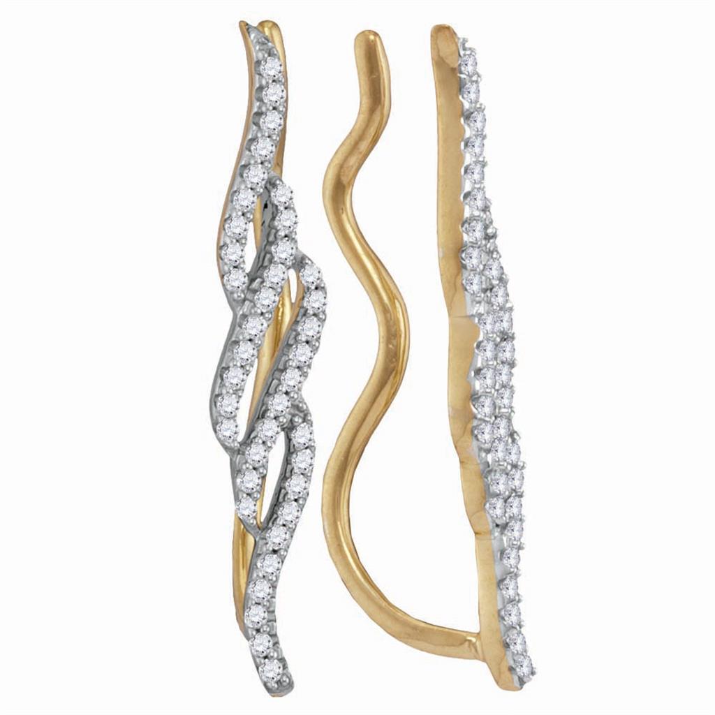 10k Yellow Gold Round Diamond Vertical Twist Climber Earrings 1/4 Cttw