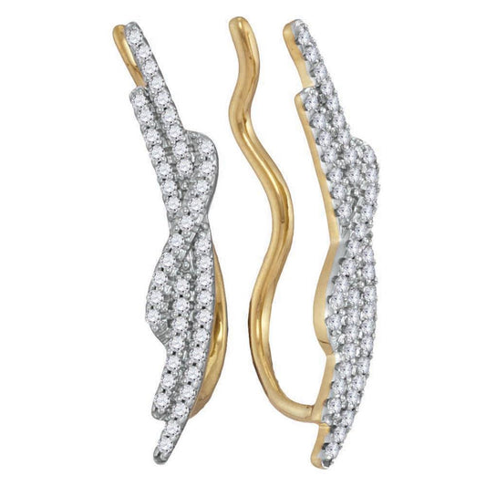 10k Yellow Gold Round Diamond Climber Earrings 1/4 Cttw