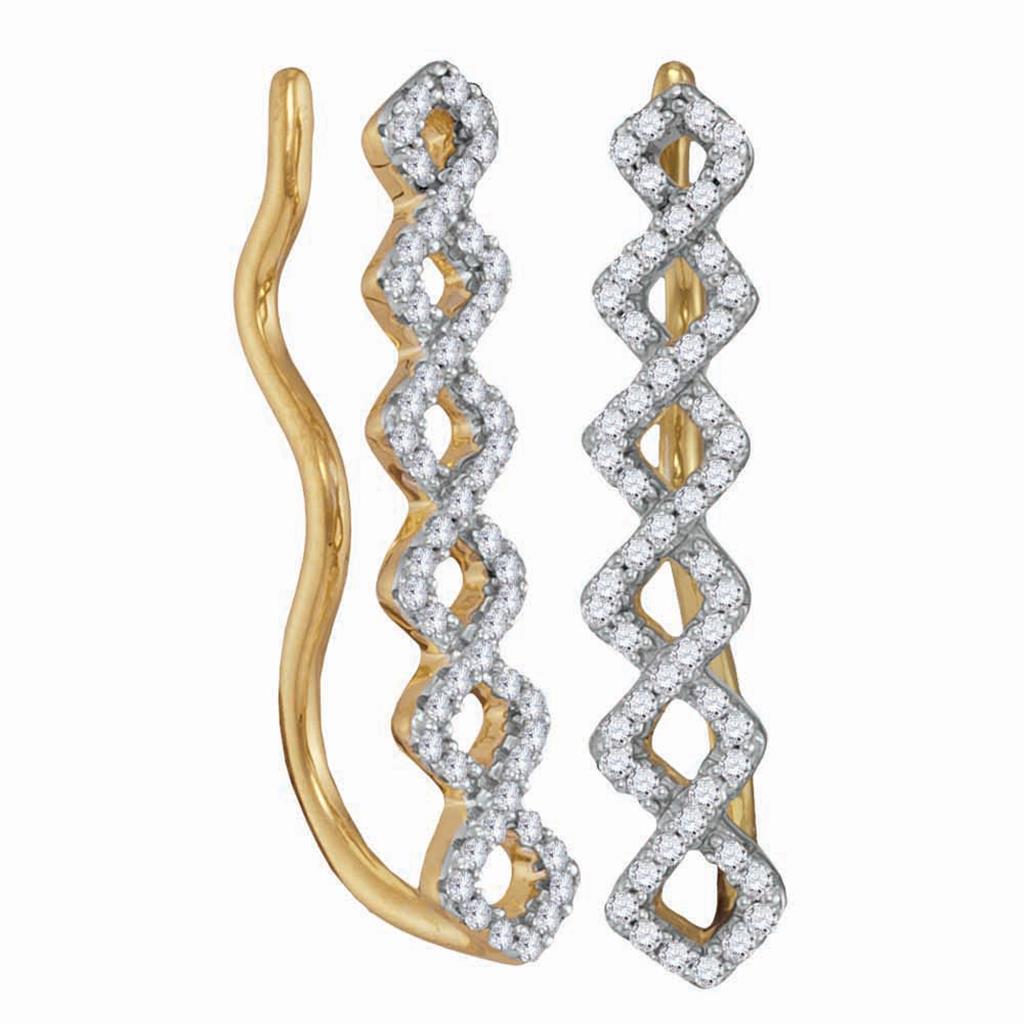 10k Yellow Gold Round Diamond Symmetrical Climber Earrings 1/4 Cttw