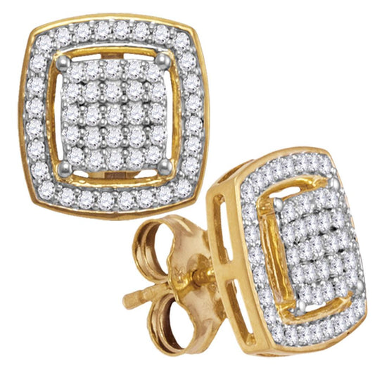 10k Yellow Gold Round Diamond Square Frame Cluster Earrings 1/3 Cttw