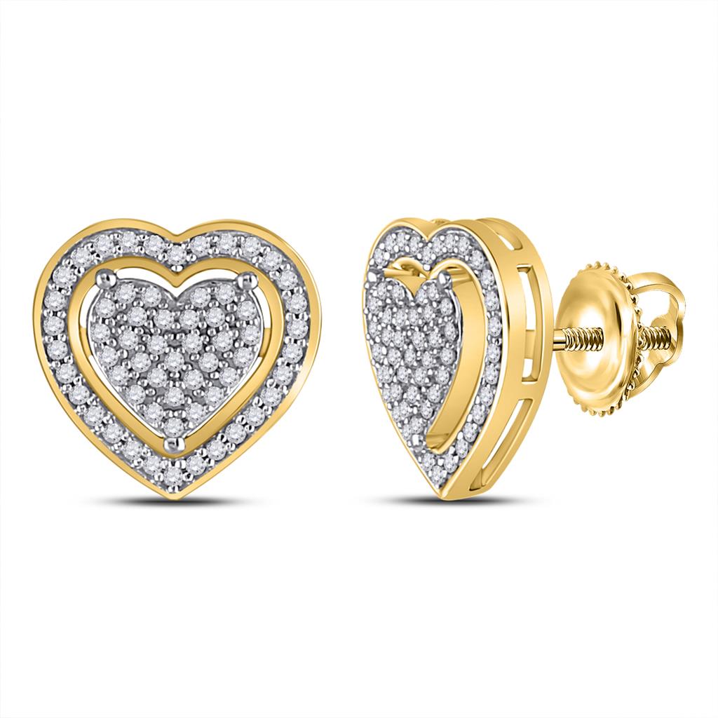 10k Yellow Gold Round Diamond Heart Earrings 1/4 Cttw