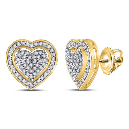 10k Yellow Gold Round Diamond Heart Earrings 1/4 Cttw