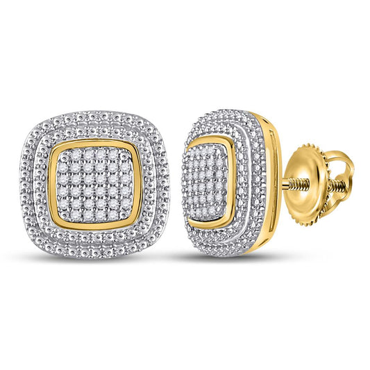 10k Yellow Gold Round Diamond Square Cluster Earrings 1/6 Cttw